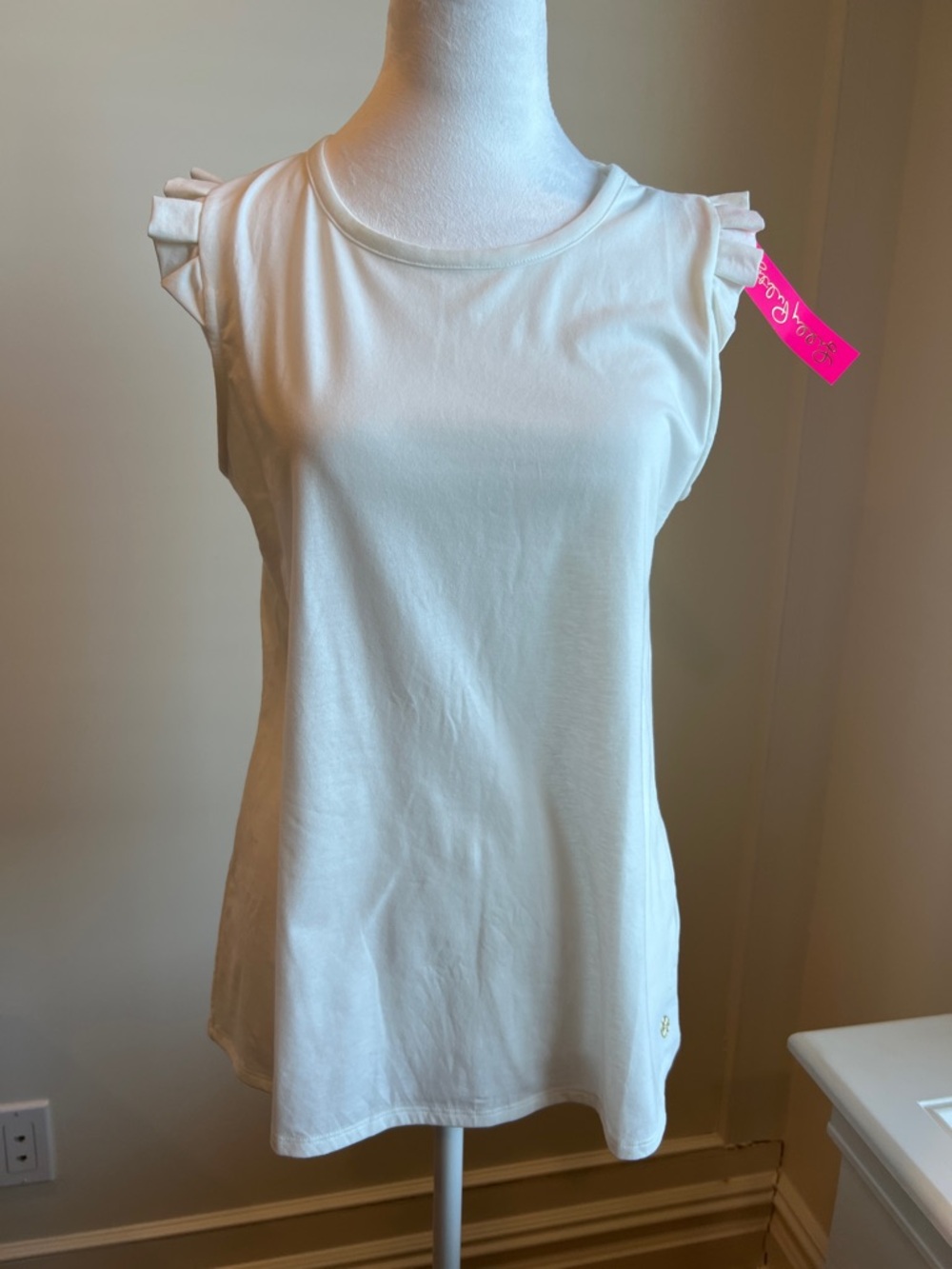 Lilly Pulitzer Cream Ruffle Cap-Sleeve Tank